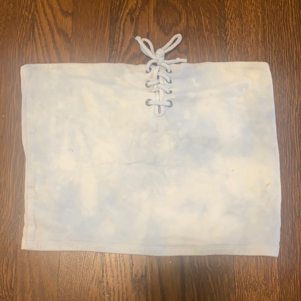 Blue and White Tye Dye Cropped Tube Top